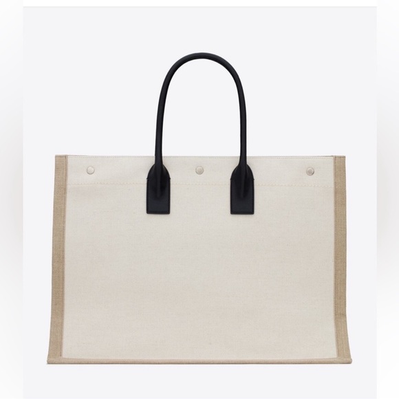 Authentic YSL RIVE GAUCHE TOTE BAG IN LINEN AND LEATHER - Picture 2 of 14